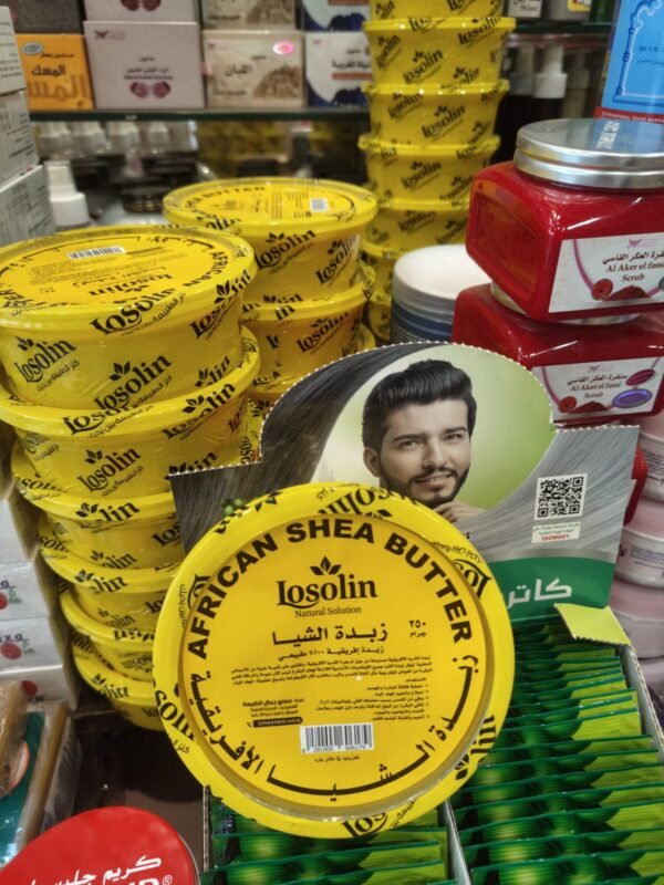 Kemasan jar kuning Losolin African Shea Butter 250g زبدة الشيا الأفريقية pelembap alami kulit dan rambut